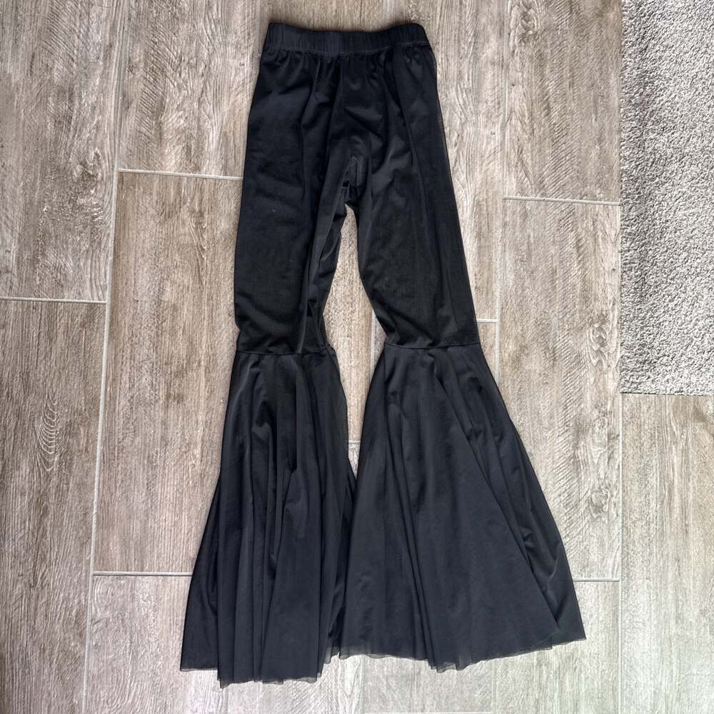 Tenth House Black Mesh Flare Dance Costume Pants With Built In Briefs Size PA